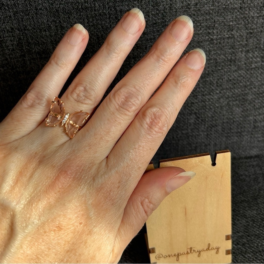 Gold Blush Pink Butterfly Gemstone Fashion Ring Adjustable